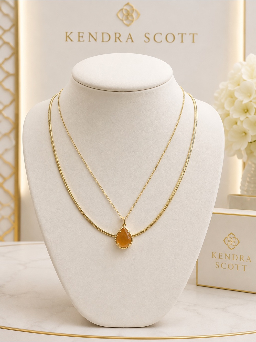 Kendra Scott Gold Necklace with Amber Teardrop Pendant